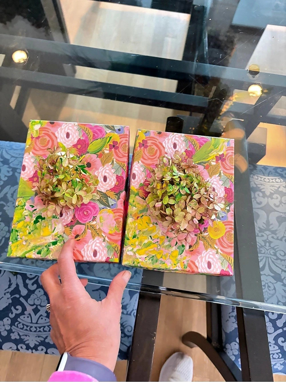 Floral Decorative Box Set in Pink & Green